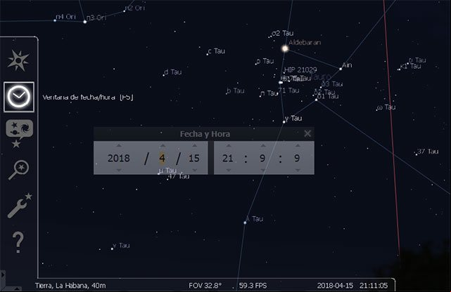 Cambiar la fecha y hora en Stellarium Cambiar la fecha y hora en Stellarium