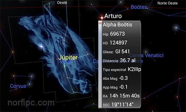 Mostrando información de las estrellas y otros objetos del firmamento con la aplicación móvil Mapa Estelar Mostrando información con Mapa Estelar