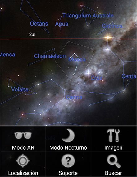 Menú de configuración de laaplicación móvil de astronomía Mapa Estelar Menú de configuración de la aplicación de astronomía Mapa Estelar