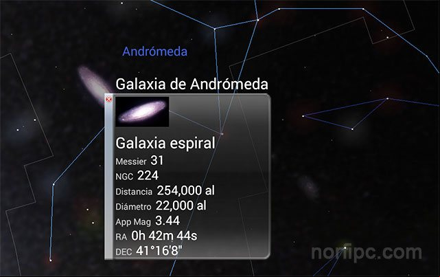 Ubicación y datos de la Galaxia de Andrómeda con la aplicación móvil Mapa Estelar Ubicación y datos de la Galaxia de Andrómeda con Mapa Estelar