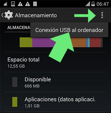 Abrir el menú de conexión USB del teléfono a la computadora Abrir el menú de conexión USB del teléfono a la computadora