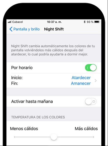 Activar Night Shift o el Modo nocturno en el iPhone Activar Night Shift o el Modo nocturno en el iPhone