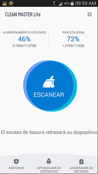 principal de Clean Master, una de las mejores aplicaciones para limpiar Android principal de Clean Master, una de las mejores aplicaciones para limpiar Android