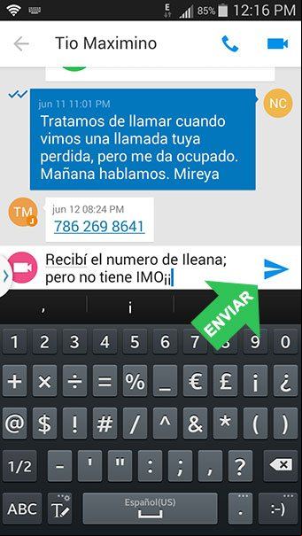 Enviando un mensaje de texto con IMO Enviando un mensaje de texto con IMO