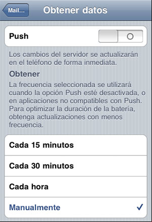 Deshabilitar PUSH en el correo y obtener los datos manualmente en el celular Deshabilitar PUSH en el correo y obtener los datos manualmente en el celular