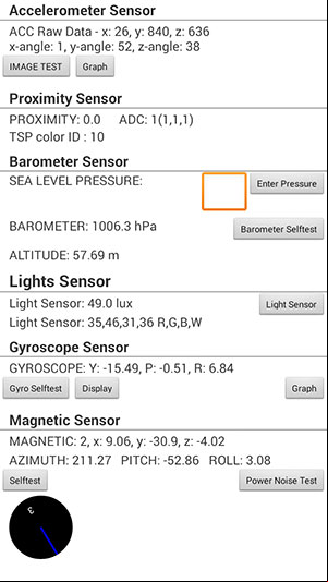 Herramienta para la prueba de los sensores en los teléfonos Samsung Galaxy Herramienta para la prueba de los sensores en los teléfonos Samsung Galaxy