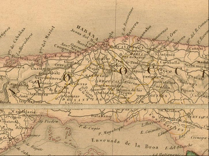 Detalle de la Carta topográfica de la isla de Cuba – 1842 Detalle de la Carta topográfica de la isla de Cuba – 1842