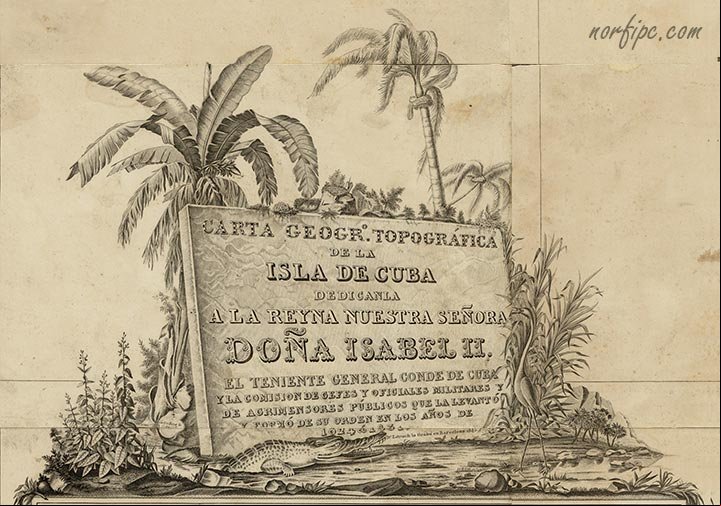 Portada en la leyenda de la Carta de Vives. Mapa de Cuba de 1835 Portada en la leyenda de la Carta de Vives. Mapa de Cuba de 1835