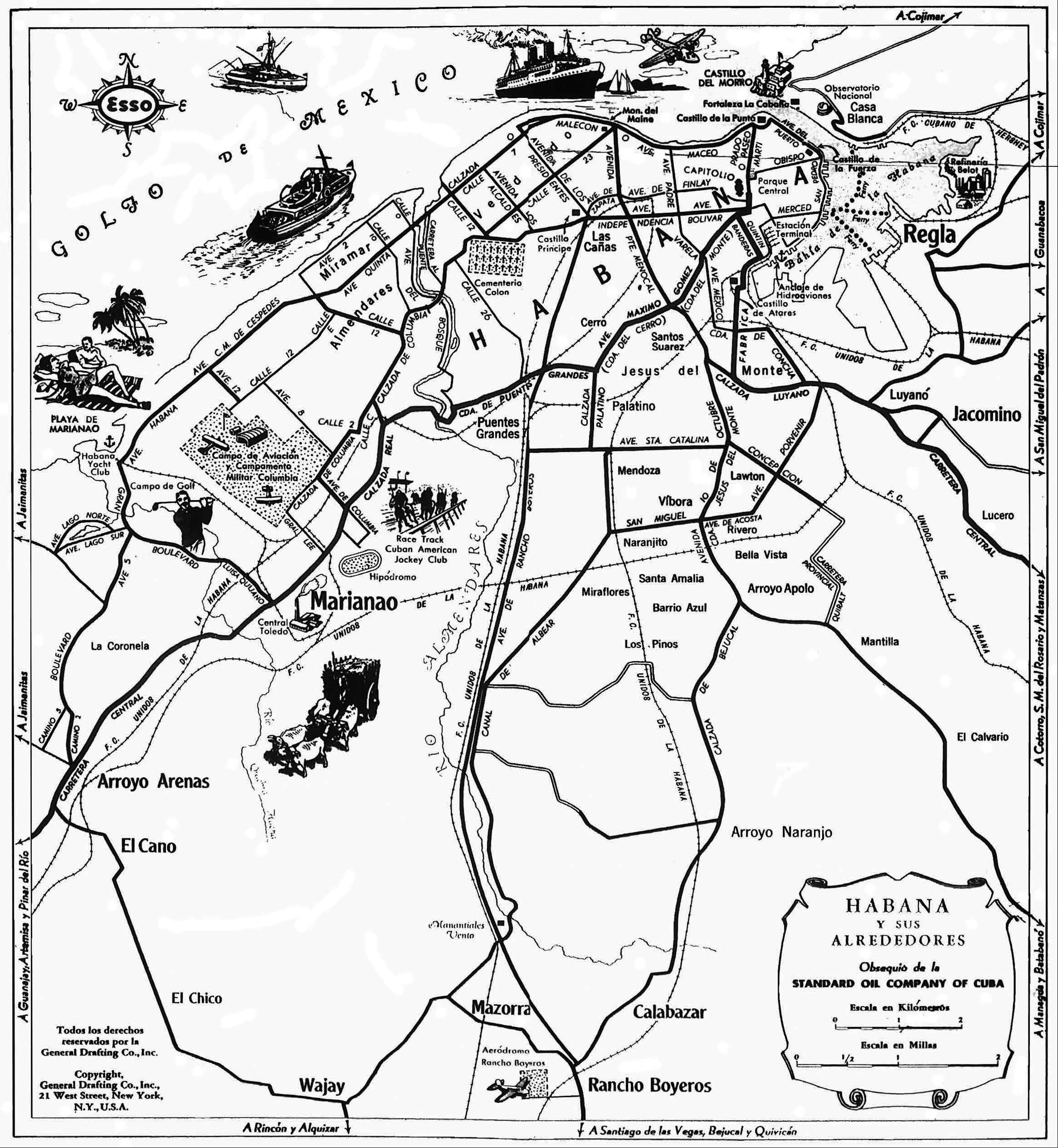 Mapa de La Habana y sus alrededores en 1953 Mapa de La Habana y sus alrededores en 1953