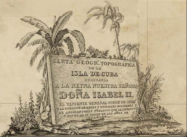 Portada de la Carta Geógrafo-topográfica de Cuba o Mapa de Vives de 1835 Portada del Mapa de Vives de 1835