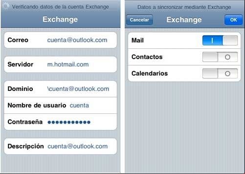 Configurar en el iPhone una cuenta de Outlook mediante el protocolo Exchange Configurar en el iPhone una cuenta de Outlook mediante el protocolo Exchange