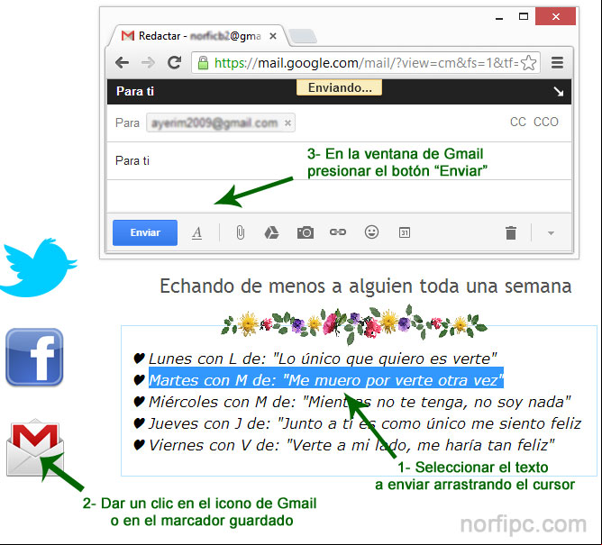 Seleccionar texto en una pagina y enviarlo a Gmail Seleccionar texto en una pagina y enviarlo a Gmail