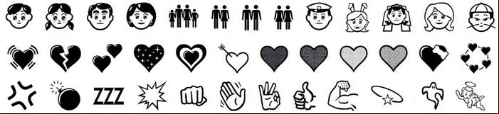 Símbolos, signos y caracteres emoji del amor, musica y el arte Símbolos, signos y caracteres emoji del amor, musica y el arte