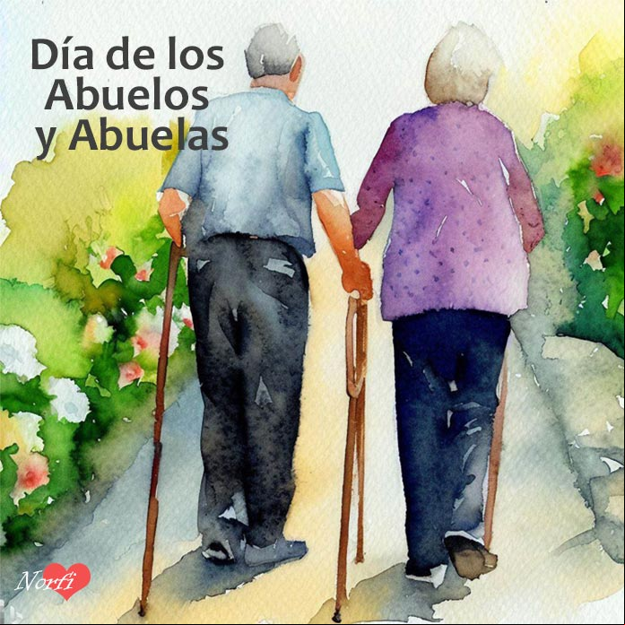 Fechas en que se celebra el Día de la Abuela y del Abuelo Dos ancianos caminando por el jardin