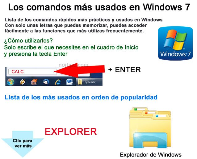 Da un clic para ver la imagen en su tamaño completo Los comandos rápidos más utilizados en Windows