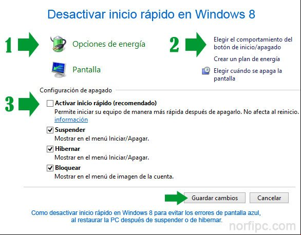 Desactivar inicio rápido en Windows 8 para evitar los errores de pantalla azul, al restaurar la PC después de suspender o de hibernar. Desactivar inicio rápido en Windows 8 para evitar los errores de pantalla azul, al restaurar la PC después de suspender o de hibernar.