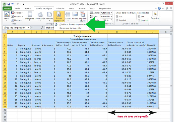 Establecer área de impresión en una tabla en Excel Establecer área de impresión en una tabla en Excel