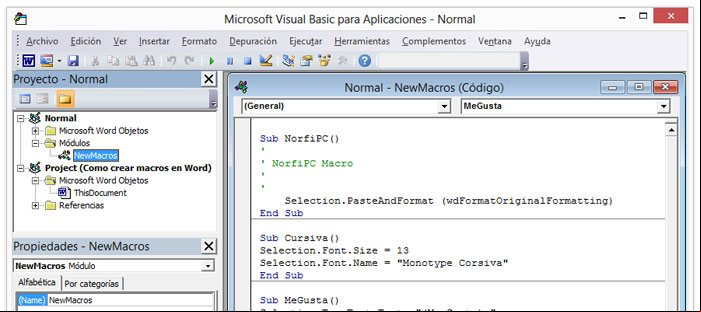 Ventana del editor de Visual Basic en Word Ventana del editor de Visual Basic en Word