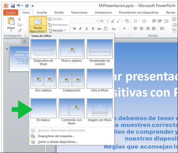 Agregar una nueva diapositiva en blanco en PowerPoint Agregar una nueva diapositiva en blanco en PowerPoint