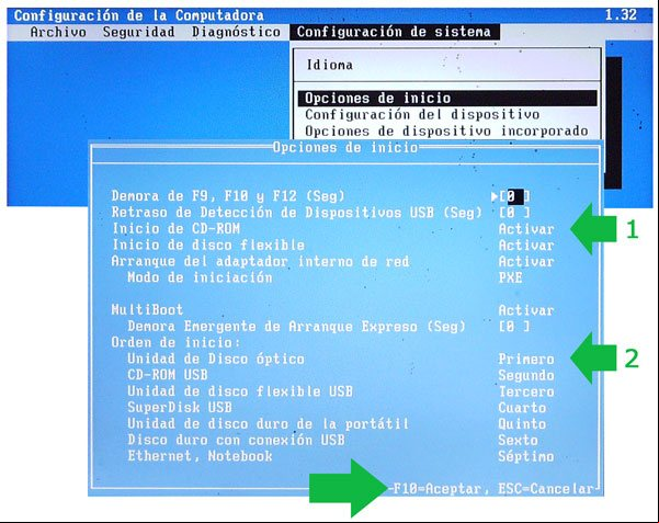 Configurar el SETUP para arrancar desde la unidad de disco o el USB Configurar el SETUP para arrancar desde la unidad de disco o el USB