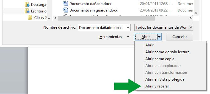Abrir y reparar un documento dañado en Word Abrir y reparar un documento dañado en Word