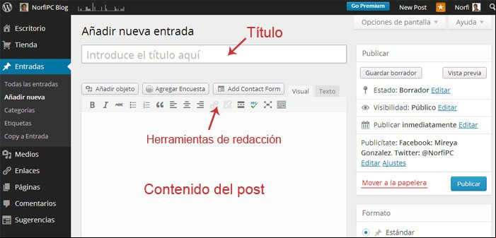 Vista del editor WYSIWYG de WordPress en un navegador web Vista del editor WYSIWYG de WordPress en un navegador web