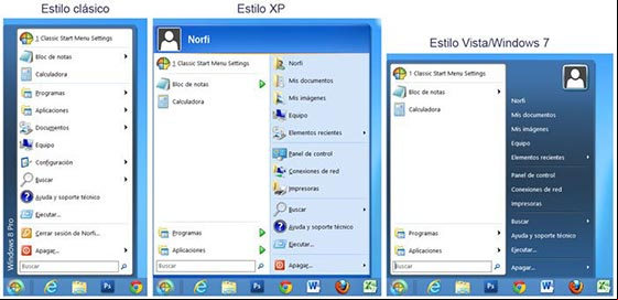 Tres estilos de Classic Shell para el menu de inicio de Windows 8 Tres estilos de Classic Shell para el menu de inicio de Windows 8