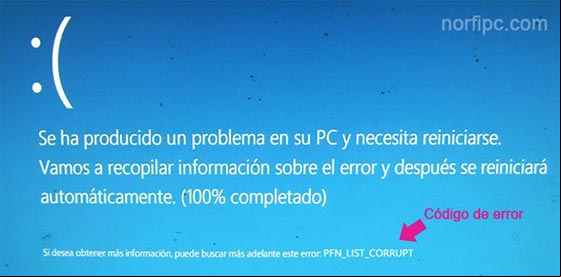 Pantalla azul de error con el código PFN_LIST_CORRUPT en Windows 8 Pantalla azul de error con el código PFN_LIST_CORRUPT en Windows 8