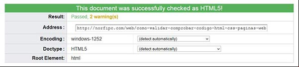 Mensaje de codigo HTML correcto en el validador del W3C Mensaje de codigo HTML correcto en el validador del W3C