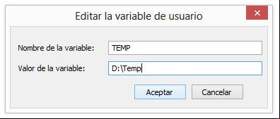Cambiar la ruta a la variable TEMP Cambiar la ruta a la variable TEMP
