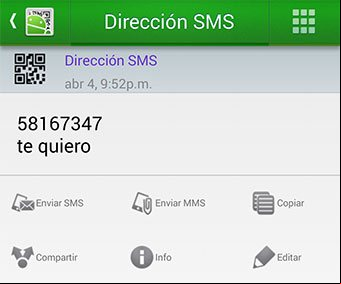 Comando de un código QR para enviar un mensaje SMS Comando de un código QR para enviar un mensaje SMS
