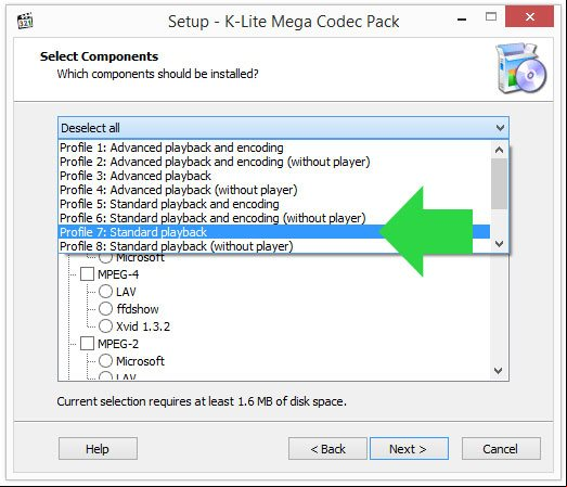 Configuración estándar del paquete de codecs K-Lite Codec Pack Configuración estándar del paquete de codecs K-Lite Codec Pack