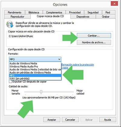 Configurar el Reproductor de Windows Media para ripear un CD de audio Configurar el Reproductor de Windows Media para ripear un CD de audio