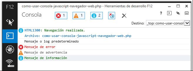 Distintos tipos de logs o mensajes en la consola del navegador Distintos tipos de logs o mensajes en la consola del navegador