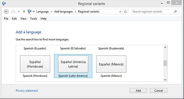 Escoger la variante regional del idioma Español, América Latina Escoger la variante regional del idioma Español, América Latina