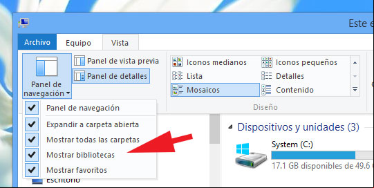 Habilitar y mostrar las bibliotecas en Windows 8.1 Habilitar y mostrar las bibliotecas en Windows 8.1