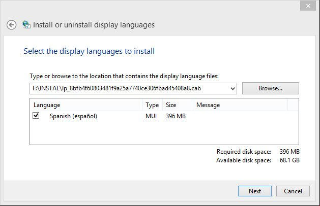 Seleccionar el paquete del idioma español a instalar en Windows Seleccionar el paquete del idioma español a instalar en Windows