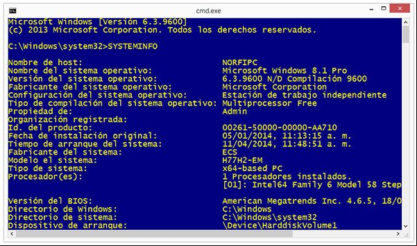 Pantalla parcial de la información que devuelve el comando SYSTEMINFO Pantalla parcial de la información que devuelve el comando SYSTEMINFO