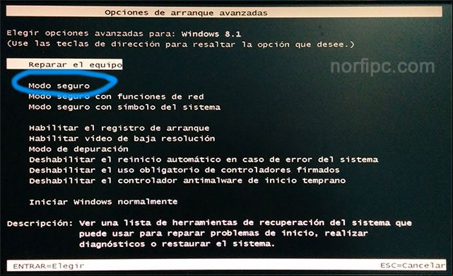 Ventana con las opciones de arranque avanzadas en Windows 8 Ventana con las opciones de arranque avanzadas en Windows 8