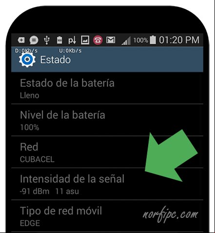 Intensidad de la señal móvil en un teléfono con Android Intensidad de la señal móvil en un teléfono con Android