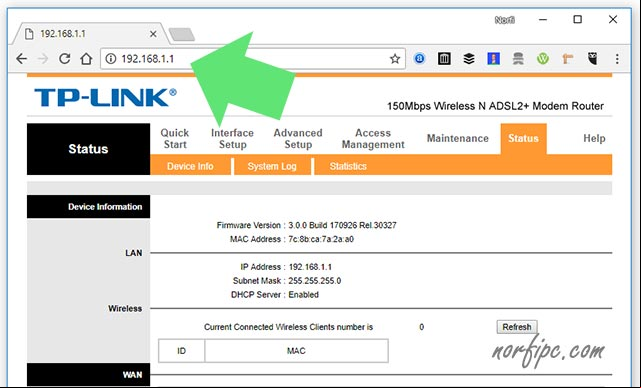 Ventana de configuracion en el navegador o de control de un Router ADSL Ventana de configuracion en el navegador o de control de un Router ADSL