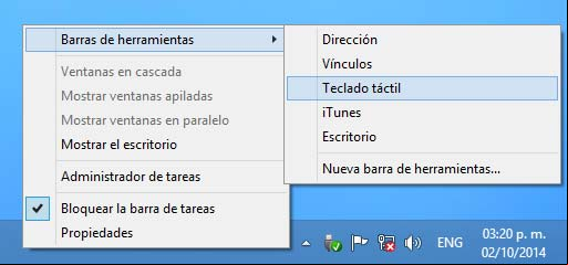 Activar el Teclado táctil en la barra de tareas de Windows Activar el Teclado táctil en la barra de tareas de Windows