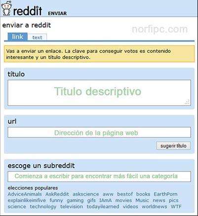 Ventana para enviar y compartir enlaces en Reddit Ventana para enviar y compartir enlaces en Reddit