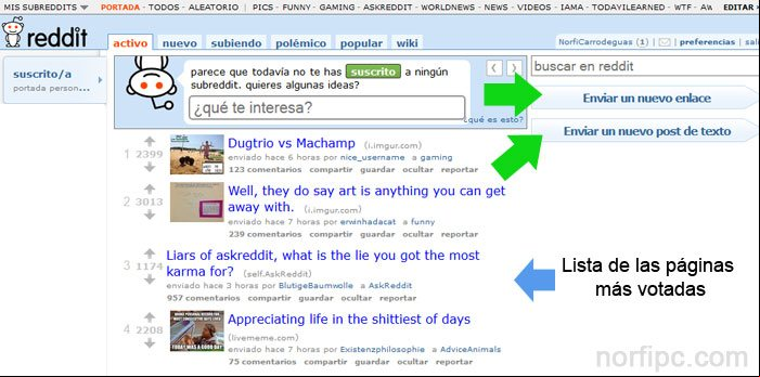 Página principal del servicio de Reddit con la lista de las publicaciones más populares. Página principal del servicio de Reddit con la lista de las publicaciones más populares.