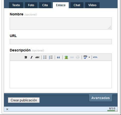 Ventana de la herramienta Compartir de Tumblr, que se abre con un Bookmarklet o marcador Ventana de la herramienta Compartir de Tumblr, que se abre con un Bookmarklet o marcador