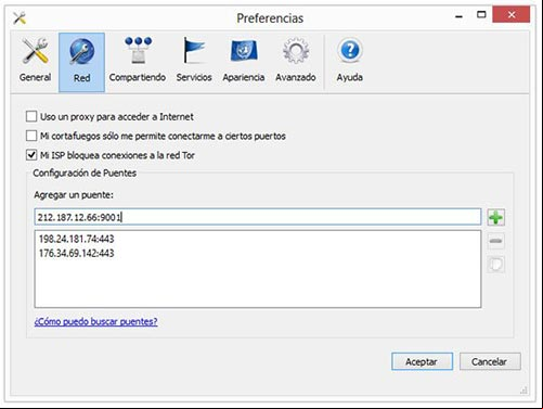 Agregando direcciones de nodos puentes de Tor a nuestra conexión Agregando direcciones de nodos puentes de Tor a nuestra conexión