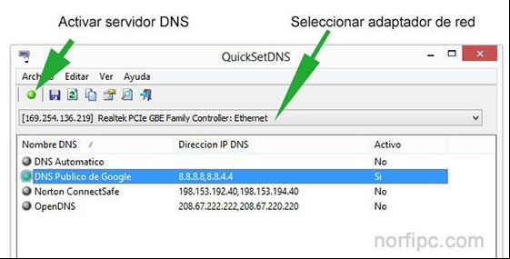 Cambiar los servidores DNS usando la aplicación QuickSetDns Cambiar los servidores DNS usando la aplicación QuickSetDns