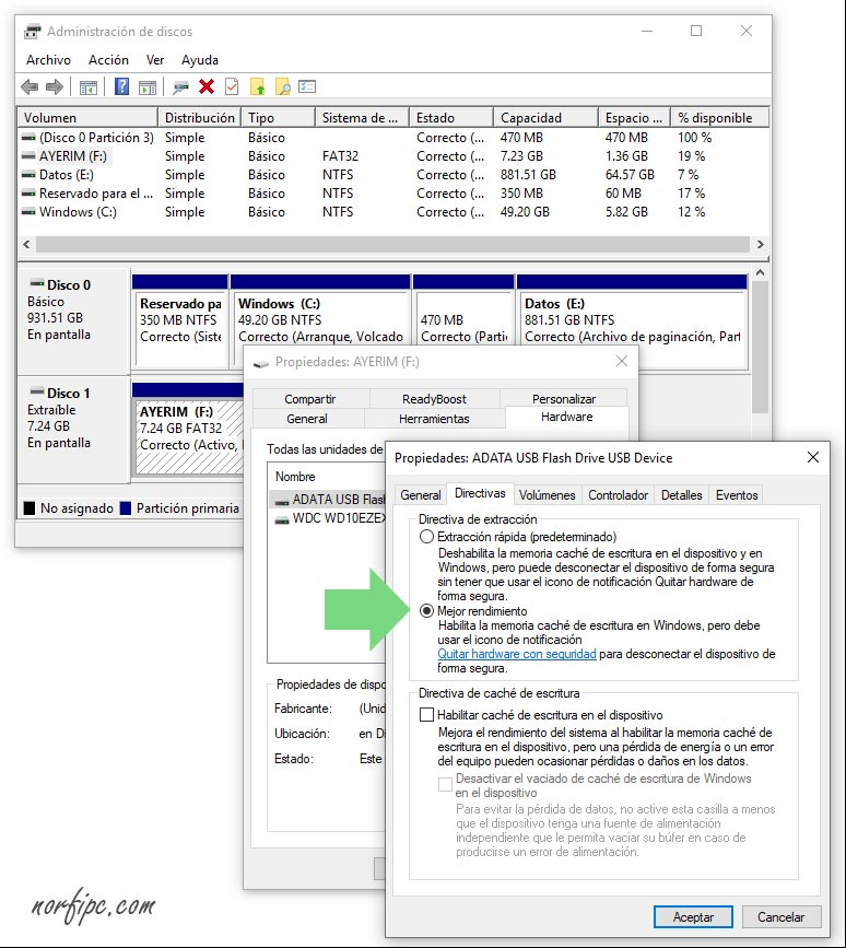 Habilitar opción de mejor rendimiento para desconectar dispositivos extraíbles USB en Windows 10 Habilitar opción de mejor rendimiento para desconectar dispositivos extraíbles USB en Windows 10