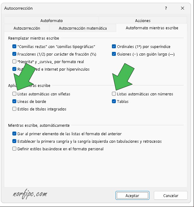 Deshabilitar en Word listas automáticas con números y viñetas Deshabilitar en Word listas automáticas con números y viñetas