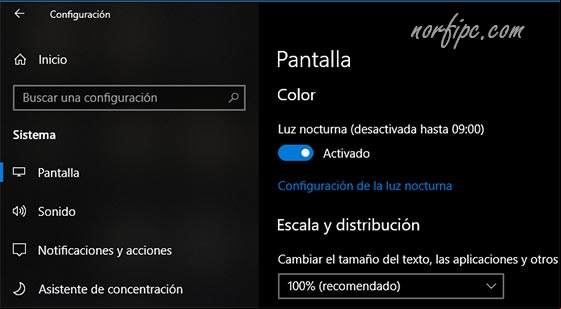 Activar el modo Luz nocturna en Windows 10 Activar el modo Luz nocturna en Windows 10